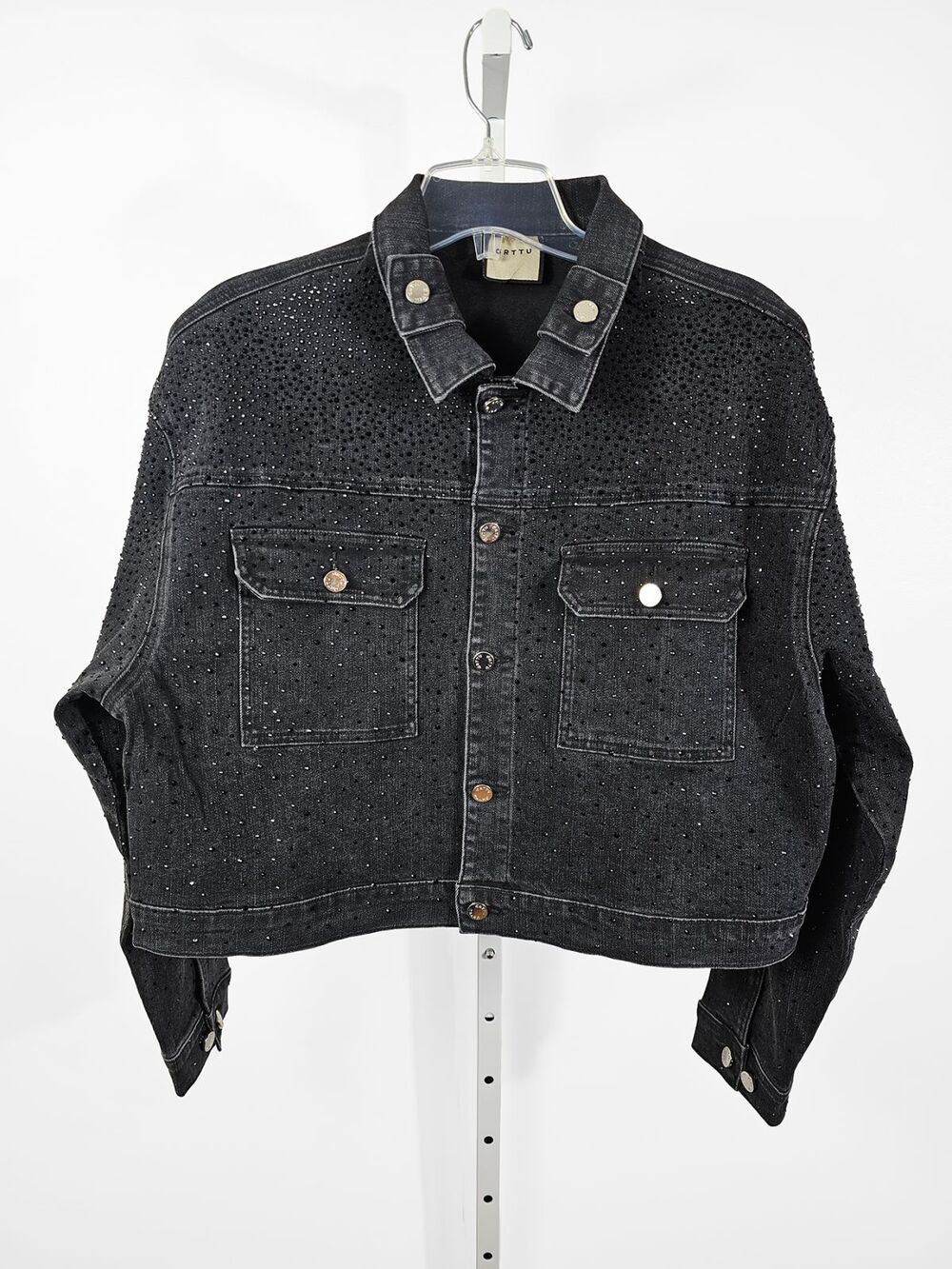 ORTTU Eros Rhinestone Men's One Size Cropped Black Denim Jacket